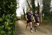 25 March 2019; Garry Ringrose, left, and Luke McGrath arrive for Leinster squad training at Rosemount in UCD, Dublin. Photo by Ramsey Cardy/Sportsfile