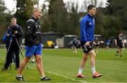 25 March 2019; Captain Jonathan Sexton in conversation with senior coach Stuart Lancaster during Leinster squad training at Rosemount in UCD, Dublin. Photo by Ramsey Cardy/Sportsfile