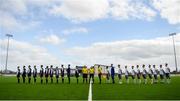 25 March 2019;  Colleges & Universities and Defence Forces players stand for the National Anthem prior to the match between Colleges & Universities and Defence Forces at  Athlone Town Stadium in Athlone, Co. Westmeath. Photo by Harry Murphy/Sportsfile