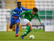 25 March 2019; Andrew Omobamidele of Republic of Ireland is tackled by Samuel Anini Jr of Finland during the U17 International Friendly match between Republic of Ireland and Finland at Tallaght Stadium in Tallaght, Dublin. Photo by Eóin Noonan/Sportsfile