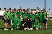 19 March 2019; Team Ireland, players and coaches, after their 7-2 win to take the Bronze medal place on Day Five of the 2019 Special Olympics World Games in tZayed Sports City, Airport Road, Abu Dhabi, United Arab Emirates.  Photo by Ray McManus/Sportsfile