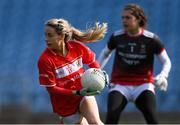 24 March 2019; Orla Finn of Cork gathers possession ahead of Mayo goalkeeper Michelle Treacy during the Lidl Ladies NFL Round 6 match between Mayo and Cork at Elverys MacHale Park in Castlebar, Mayo. Photo by Piaras Ó Mídheach/Sportsfile