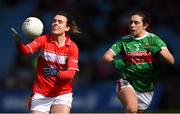 24 March 2019; Doireann O'Sullivan of Cork in action against Róisín Flynn of Mayo during the Lidl Ladies NFL Round 6 match between Mayo and Cork at Elverys MacHale Park in Castlebar, Mayo. Photo by Piaras Ó Mídheach/Sportsfile