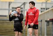 26 March 2019; Michael Lowry and Jacob Stockdale during Ulster squad training at Kingspan Stadium Ravenhill in Belfast, Co Down. Photo by Oliver McVeigh/Sportsfile