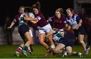 26 March 2019; Jane O'Neill of Tullow is tackled by Lindsey Mahoney of Suttonians during the Bank of Ireland Leinster Rugby Women’s Division 1 Cup Final match between Suttonians RFC and Tullow RFC at Naas RFC in Naas, Kildare. Photo by Ramsey Cardy/Sportsfile