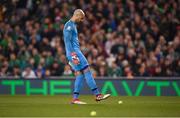 26 March 2019; Darren Randolph of Republic of Ireland clears the tennis balls during the UEFA EURO2020 Group D qualifying match between Republic of Ireland and Georgia at the Aviva Stadium, Lansdowne Road, in Dublin. Photo by Harry Murphy/Sportsfile