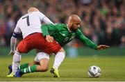 26 March 2019; David McGoldrick of Republic of Ireland in action against Jaba Kankava of Georgia during the UEFA EURO2020 Group D qualifying match between Republic of Ireland and Georgia at the Aviva Stadium, Lansdowne Road, in Dublin. Photo by Stephen McCarthy/Sportsfile