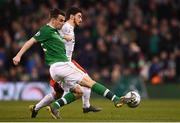 26 March 2019; Seamus Coleman of Republic of Ireland in action against Solomon Kverkvelia of Georgia during the UEFA EURO2020 Group D qualifying match between Republic of Ireland and Georgia at the Aviva Stadium, Lansdowne Road, in Dublin. Photo by Harry Murphy/Sportsfile