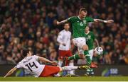 26 March 2019; Glenn Whelan of Republic of Ireland in action against Vato Arveladze of Georgia during the UEFA EURO2020 Group D qualifying match between Republic of Ireland and Georgia at the Aviva Stadium, Lansdowne Road, in Dublin. Photo by Harry Murphy/Sportsfile