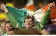 11 October 2003; An Irish fan chers on his side against Romania. 2003 Rugby World Cup, Pool A, Ireland v Romania, Central Coast Stadium, Gosford, New South Wales, Australia. Picture credit; Brendan Moran / SPORTSFILE *EDI*