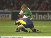 11 October 2003; Paul O'Connell, Ireland, in action against Cesar Popescu, Romania. 2003 Rugby World Cup, Pool A, Ireland v Romania, Central Coast Stadium, Gosford, New South Wales, Australia. Picture credit; Brendan Moran / SPORTSFILE *EDI*
