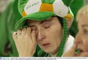 11 October 2003; Carolin Ginty from Longford Town wipes a tear from her eye after the defeat against  Switzerland. Euro 2004 Qualifying Game, Switzerland v Republic of Ireland, St. Jakob Park, Basel, Switzerland. Soccer. Picture credit; Matt Browne / SPORTSFILE *EDI*