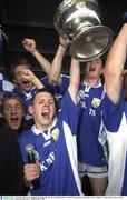 12 October 2003; Laois captain Craig Rogers lifts the cup. All-Ireland Minor Football Championship Final replay, Laois v Dublin, Dr. Cullen Park, Carlow. Picture credit; Damien Eagers / SPORTSFILE *EDI*