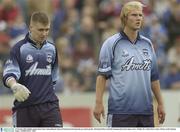 12 October 2003; Dublin captain Kian Cleere and goalkeeper Kieran Walsh pictured during the pre match parade. All-Ireland Minor Football Championship Final replay, Laois v Dublin, Dr. Cullen Park, Carlow. Picture credit; Damien Eagers / SPORTSFILE *EDI*