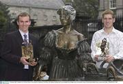 13 October 2003; Vodafone GAA All Stars Players of the Month for September Noel Hickey, left, Kilkenny hurling, and Tyrone footballer Kevin Hughes after receiving their awards. Westin Hotel, Dublin. Picture credit; David Maher / SPORTSFILE *EDI*