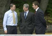 14 October 2003; Pictured are Peter Bastable, (centre), Managing director, Simply Mortgages, Dublin footballer, Jonathan Magee, (left), and Mayo footballer Maurice Sheridan. The GPA has announced details of its latest commercial coup worth a  minimum of 100,000 to the association in the next three years. In a deal offering potential savings of 500,000 to GPA members and affiliates, Simply Mortgages, the independent financial services distributor, will be the first financial services company to offer cash incentives band discounted mortgage lending rates to inter county players and their families across the country. Picture credit; Damien Eagers / SPORTSFILE *EDI*