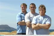 16 October 2003; The Ireland back row to play against Namibia, from left, Eric Miller, Alan Quinlan and Simon Easterby. 2003 Rugby World Cup, Crowne Plaza Hotel, Terrigal, New South Wales, Australia. Picture credit; Brendan Moran / SPORTSFILE *EDI*