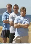 16 October 2003; The Ireland back row to play against Namibia, from left, Eric Miller, Alan Quinlan and Simon Easterby. 2003 Rugby World Cup, Crowne Plaza Hotel, Terrigal, New South Wales, Australia. Picture credit; Brendan Moran / SPORTSFILE *EDI*