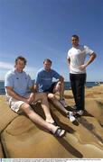 16 October 2003; The Ireland back row to play against Namibia, from left, Simon Easterby, Eric Miller and Alan Quinlan. 2003 Rugby World Cup, Crowne Plaza Hotel, Terrigal, New South Wales, Australia. Picture credit; Brendan Moran / SPORTSFILE *EDI*