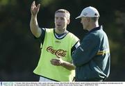 17 October 2003; Kieran McGeeney, (left), speaks with team manager John O'Keeffe during Ireland's squad training session prior to heading to Australia tomorrow for the International Rules series, St Marys Football Club, Saggart, Co. Dublin. Picture credit; Damien Eagers / SPORTSFILE *EDI*