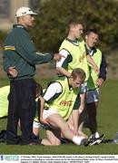17 October 2003; Team manager, John O'Keeffe speaks to his players during Ireland's squad training session prior to heading to Australia tomorrow for the International Rules series, St Marys Football Club, Saggart, Co. Dublin. Picture credit; Damien Eagers / SPORTSFILE *EDI*