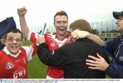 19 October 2003; Peadar Andrews, St. Brigids, celebrates after victory over Kilmacud Crokes. Dublin County Football Final, Kilmacud Crokes v St. Brigids, Parnell Park, Dublin. Picture credit; Damien Eagers / SPORTSFILE *EDI*