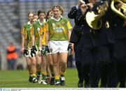 5 October 2003; Donegal captain, Debbie Lee Fox leads her team during the pre match parade. TG4 Ladies All-Ireland Junior Football Championship Final, Kildare v Donegal, Croke Park, Dublin. Picture credit; Damien Eagers / SPORTSFILE *EDI*