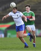 24 March 2019; Drew Wylie of Monaghan in action against Fergal Boland of Mayo during the Allianz Football League Division 1 Round 7 match between Mayo and Monaghan at Elverys MacHale Park in Castlebar, Mayo. Photo by Piaras Ó Mídheach/Sportsfile