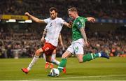 26 March 2019; Aiden O'Brien of Republic of Ireland in action against Solomon Kverkvelia of Georgia during the UEFA EURO2020 Group D qualifying match between Republic of Ireland and Georgia at the Aviva Stadium, Lansdowne Road, in Dublin. Photo by Seb Daly/Sportsfile