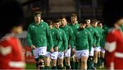 15 March 2019; Ireland captain Charlie Ryan leads his team-mates to the pitch before the U20 Six Nations Rugby Championship match between Wales and Ireland at Zip World Stadium in Colwyn Bay, Wales. Photo by Piaras Ó Mídheach/Sportsfile