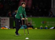 15 March 2019; Injured Ireland captain David Hawkshaw before the U20 Six Nations Rugby Championship match between Wales and Ireland at Zip World Stadium in Colwyn Bay, Wales. Photo by Piaras Ó Mídheach/Sportsfile