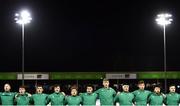15 March 2019; Ireland players stand for Ireland's Call before the U20 Six Nations Rugby Championship match between Wales and Ireland at Zip World Stadium in Colwyn Bay, Wales. Photo by Piaras Ó Mídheach/Sportsfile