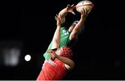 15 March 2019; Ryan Baird of Ireland wins possession in the lineout ahead of Ellis Thomas of Wales during the U20 Six Nations Rugby Championship match between Wales and Ireland at Zip World Stadium in Colwyn Bay, Wales. Photo by Piaras Ó Mídheach/Sportsfile