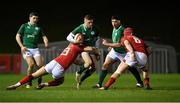 15 March 2019; Angus Kernohan of Ireland in action against Tiaan Thomas-Wheeler, left, and Ellis Thomas of Wales during the U20 Six Nations Rugby Championship match between Wales and Ireland at Zip World Stadium in Colwyn Bay, Wales. Photo by Piaras Ó Mídheach/Sportsfile