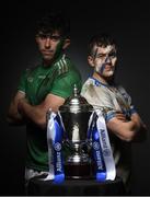 27 March 2019; In attendance at the 2019 Allianz Hurling League Final preview in Croke Park are Aaron Gillane of Limerick, left, and Jamie Barron of Waterford with the Allianz Hurling League Division 1 trophy. 2019 marks the 27th year of Allianz’ support of courage on the field of play through its sponsorship of the Allianz Football and Hurling Leagues. Waterford meet Limerick in this Sunday’s Division 1 decider at Croke Park at 2pm. Photo by Brendan Moran/Sportsfile