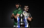 27 March 2019; In attendance at the 2019 Allianz Hurling League Final preview in Croke Park are Aaron Gillane of Limerick, left, and Jamie Barron of Waterford with the Allianz Hurling League Division 1 trophy. 2019 marks the 27th year of Allianz’ support of courage on the field of play through its sponsorship of the Allianz Football and Hurling Leagues. Waterford meet Limerick in this Sunday’s Division 1 decider at Croke Park at 2pm. Photo by Brendan Moran/Sportsfile