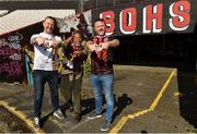 27 March 2019; Musician Natty Wailer, who played with Bob Marley for 10 years, with comedians PJ Gallagher, left, and Eric Lalor at the launch of the Big Bohs Gig during a media day at Dalymount Park in Dublin. Photo by Matt Browne/Sportsfile