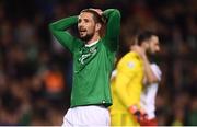 26 March 2019; Conor Hourihane of Republic of Ireland reacts after his opportunity on goal was saved during the UEFA EURO2020 Group D qualifying match between Republic of Ireland and Georgia at the Aviva Stadium, Lansdowne Road in Dublin. Photo by Stephen McCarthy/Sportsfile