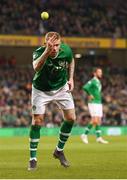26 March 2019; James McClean of Republic of Ireland throws a tennis ball from the pitch during the UEFA EURO2020 Group D qualifying match between Republic of Ireland and Georgia at the Aviva Stadium, Lansdowne Road in Dublin. Photo by Stephen McCarthy/Sportsfile