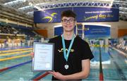 27 March 2019; Jack McMillan of Bangor Swim Club, Co. Down, with his record certificate for his new Irish Swimming Record for the 400m Freestyle, in a time of 3:53.31, during the Irish Long Course Swimming Championships at the National Aquatic Centre in Abbotstown, Dublin. Photo by Piaras Ó Mídheach/Sportsfile