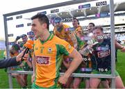 17 March 2019; AIB Man of the Match Daithí Burke of Corofin is interviewed, supported by his team-mates, after the AIB GAA Football All-Ireland Senior Club Championship Final match between Corofin and Dr Crokes' at Croke Park in Dublin. Photo by Piaras Ó Mídheach/Sportsfile