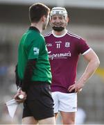 24 March 2019; Joe Canning of Galway has a word with linesman Seán Stack as he prepares to take a free during the Allianz Hurling League Division 1 Semi-Final match between Galway and Waterford at Nowlan Park in Kilkenny. Photo by Brendan Moran/Sportsfile