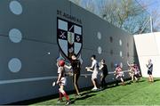 28 March 2019; St Aidan's SNS, in conjunction with the Lauritzen foundation, opened their state of the art hurling wall on the school grounds today. St Aidan's SNS strive to improve physical fitness and participation in Gaelic games amongst its pupils as well as building upon existing relationships within the community and the local GAA club in Tallaght, St Marks. A general view of a hurling demonstation by pupils during the St Aidan's SNS hurling wall opening ceremony at St Aidans Senior National School in Tallaght, Dublin. Photo by Sam Barnes/Sportsfile