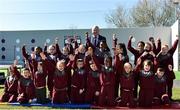 28 March 2019; St Aidan's SNS, in conjunction with the Lauritzen foundation, opened their state of the art hurling wall on the school grounds today. St Aidan's SNS strive to improve physical fitness and participation in Gaelic games amongst its pupils as well as building upon existing relationships within the community and the local GAA club in Tallaght, St Marks. In attendance at the launch is Uachtaráin Cumann Lúthchleas Gael John Horan with St Aidan's SNS Pupils at the St Aidan's SNS hurling wall opening ceremony at St Aidans Senior National School in Tallaght, Dublin. Photo by Sam Barnes/Sportsfile