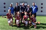 28 March 2019; St Aidan's SNS, in conjunction with the Lauritzen foundation, opened their state of the art hurling wall on the school grounds today. St Aidan's SNS strive to improve physical fitness and participation in Gaelic games amongst its pupils as well as building upon existing relationships within the community and the local GAA club in Tallaght, St Marks. In attendance at the launch are, backrow, from left, David Gough, Chairman Cumann na mBunscol,   Tomás Hayes, St Aidan's SNS Principal, Uachtaráin Cumann Lúthchleas Gael John Horan, Gerry Grogan, Croke Park Stadium Announcer, and Michael Smith, secretary, Cumann na mBunscol with pupils, from left, Michael Duffy, and Jessie Fowler, Zara Quirke and Zuriel Chucks at the St Aidan's SNS hurling wall opening ceremony at St Aidans Senior National School in Tallaght, Dublin. Photo by Sam Barnes/Sportsfile