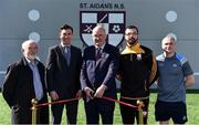 28 March 2019; St Aidan's SNS, in conjunction with the Lauritzen foundation, opened their state of the art hurling wall on the school grounds today. St Aidan's SNS strive to improve physical fitness and participation in Gaelic games amongst its pupils as well as building upon existing relationships within the community and the local GAA club in Tallaght, St Marks. In attendance at the launch is, from left, Tommy Flynn, Chairperson, St Aidan's SNS Board of Management, Tomás Hayes, St Aidan's SNS Principal, Uachtaráin Cumann Lúthchleas Gael John Horan, Martin Kavanagh, former pupil and current St Mark's player, and former Dublin hurler and St Mark's GAA GPO Dotsy O'Callaghan  at the St Aidan's SNS hurling wall opening ceremony at St Aidans Senior National School in Tallaght, Dublin. Photo by Sam Barnes/Sportsfile