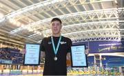28 March 2019; Darragh Greene of NCD Longford, Co. Longford, with his record certificates for his new Irish Swimming and Irish Open Championship Record for the 200m Breaststroke event in a time of 2:10.05 during the Irish Long Course Swimming Championships at the National Aquatic Centre in Abbotstown, Dublin. Photo by Harry Murphy/Sportsfile