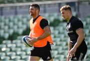 29 March 2019; Rob Kearney, left, and Jordan Larmour during the Leinster Rugby captain's run at the Aviva Stadium in Dublin. Photo by Ramsey Cardy/Sportsfile