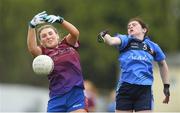 29 March 2019; Niamh Moran of Coláiste Bhaile Chláir in action against Sian Fitzgerald of St Patrick's during the Lidl All Ireland Post Primary School Senior ‘B’ Championship Final match between Coláiste Bhaile Chláir, Claregalway, Co Galway, and St Patrick's Academy, Dungannon, Co Tyrone, at Páirc Seán Mac Diarmada in Carrick-on-Shannon, Leitrim. Photo by Piaras Ó Mídheach/Sportsfile
