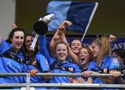 29 March 2019; St Patrick's captain Áine McNulty lifts the cup after the Lidl All Ireland Post Primary School Senior ‘B’ Championship Final match between Coláiste Bhaile Chláir, Claregalway, Co Galway, and St Patrick's Academy, Dungannon, Co Tyrone, at Páirc Seán Mac Diarmada in Carrick-on-Shannon, Leitrim. Photo by Piaras Ó Mídheach/Sportsfile